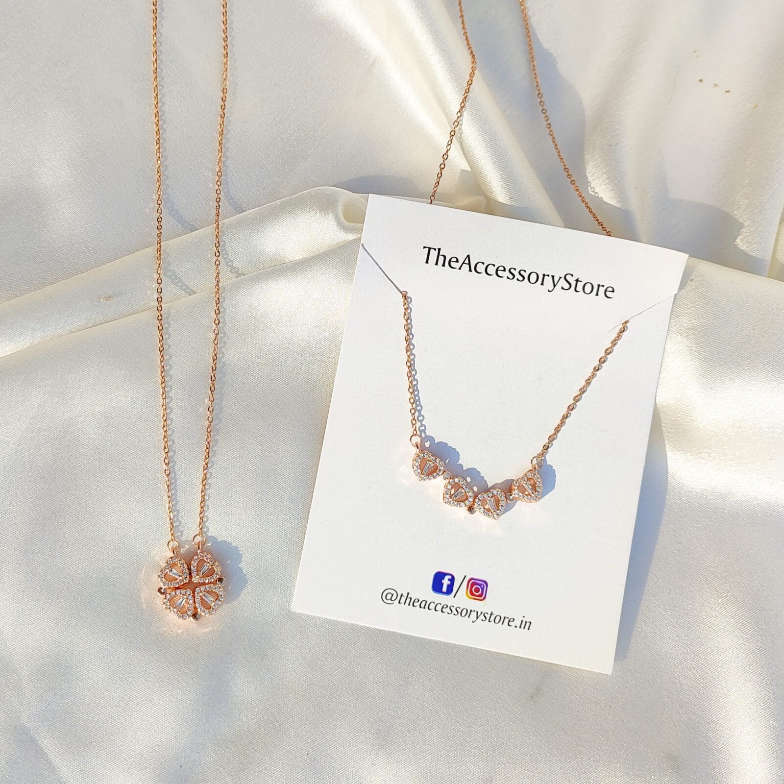 CZ Four Leaf Heart Shaped Clover Necklace Silver - Eleganzia Jewelry