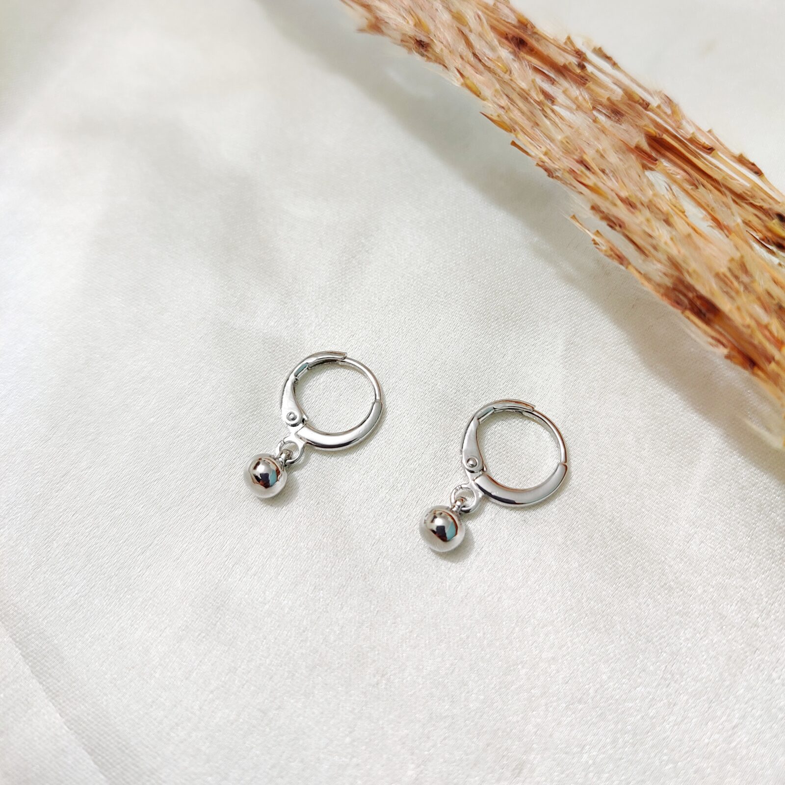 Pearl Drop Huggie Hoop Earrings - Silver