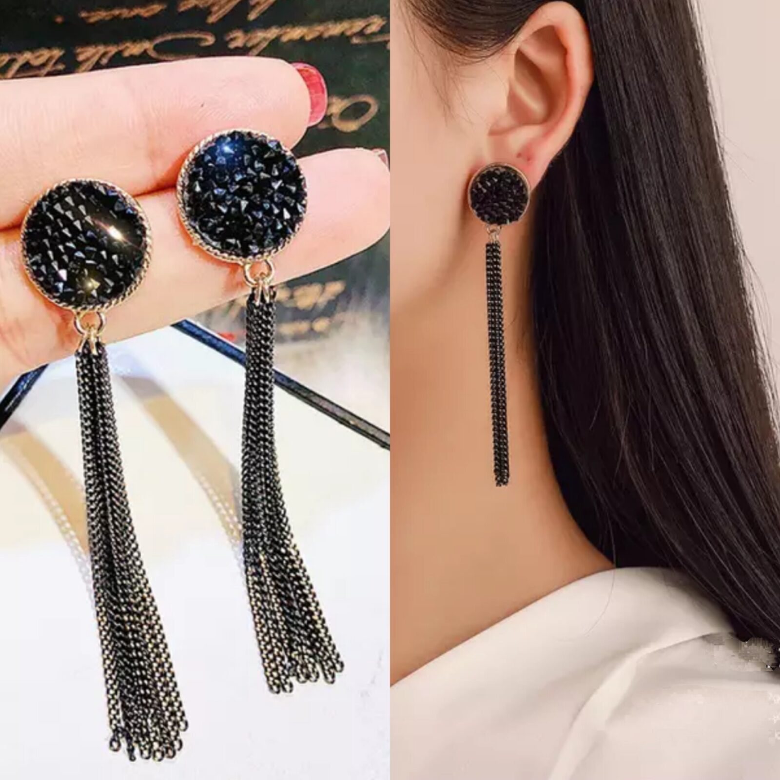 Black and Gold Feather Tassel Earrings — Serenity Home & Gifts-tmf.edu.vn