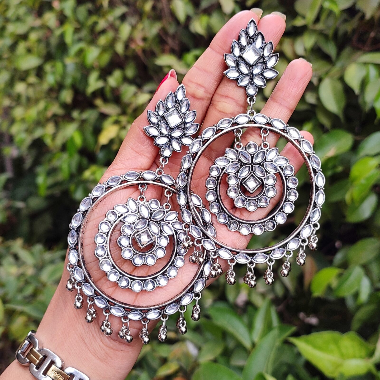 Yadeep India Designer Traditional Oxidized German Silver Big Long Stylish  Antique Jhumka Earrings for Women and Girls – yadeepjewels