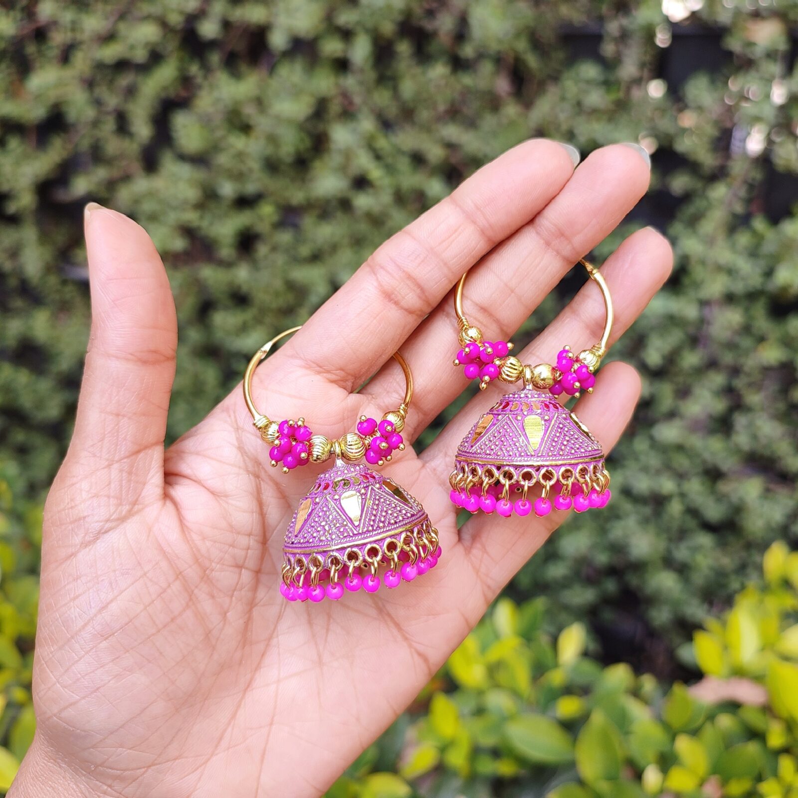 Unique Ani Jhumkas earrings for Girls and Women. (Pink Color)